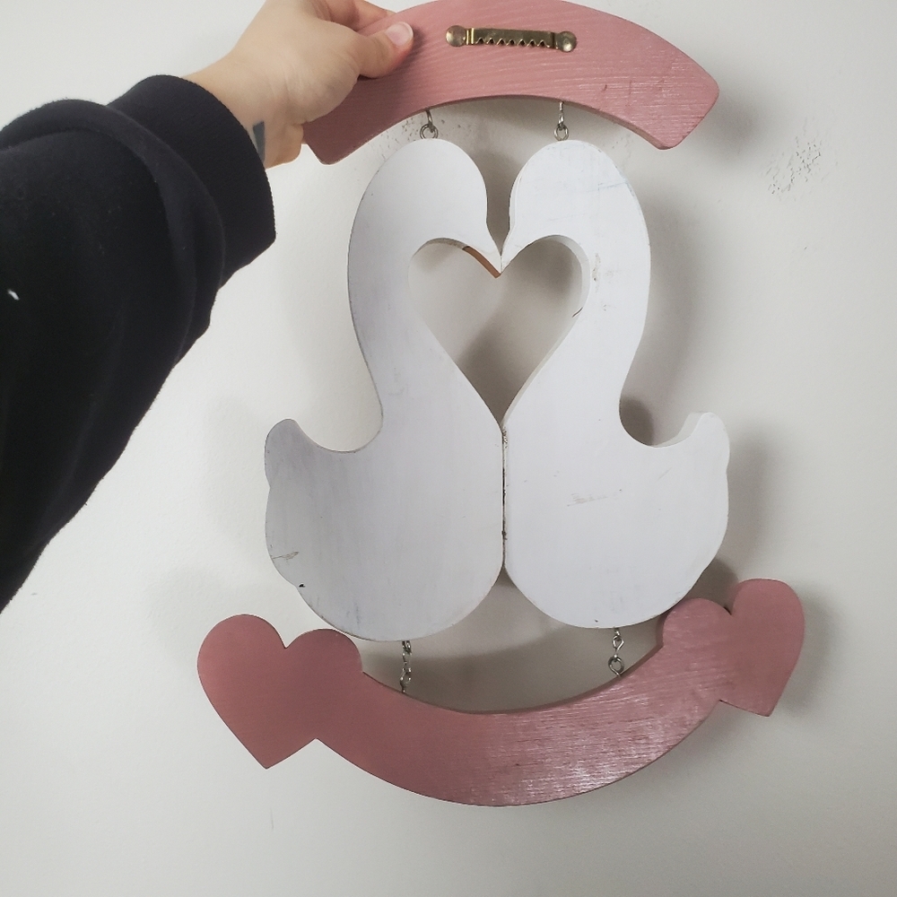 Floral Swan Wooden Wall Sign Pink Hues Hand Painted - Picture 10 of 11